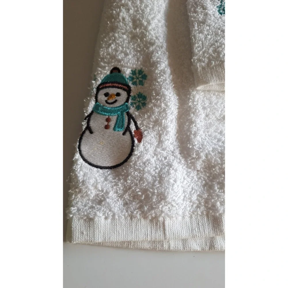 SNOWMAN EMBROIDERED BATH TOWEL SET 3 PIECE CHRISTMAS HOLIDAY BATHROOM